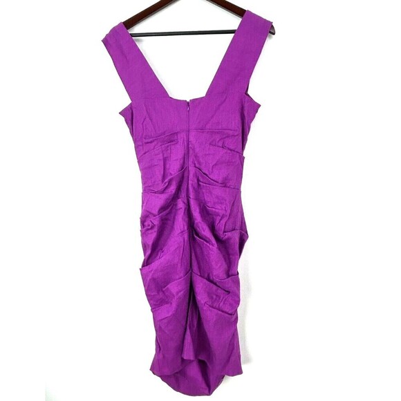 Artelier Nicole Miller Dress Women 12 Linen Purple Surplice Ruched Bodycon Tank - Picture 4 of 12